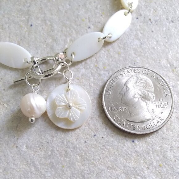 Mother of Pearl Bracelet | Genuine Freshwater Pearl | Feminine Dainty & Handmade - Picture 2 of 10